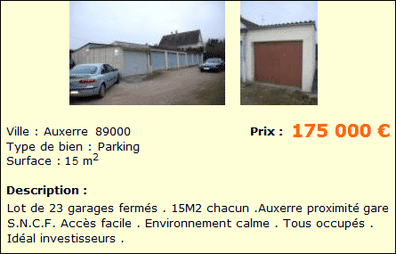 Annonce de 23 garages à vendre sur Auxerre